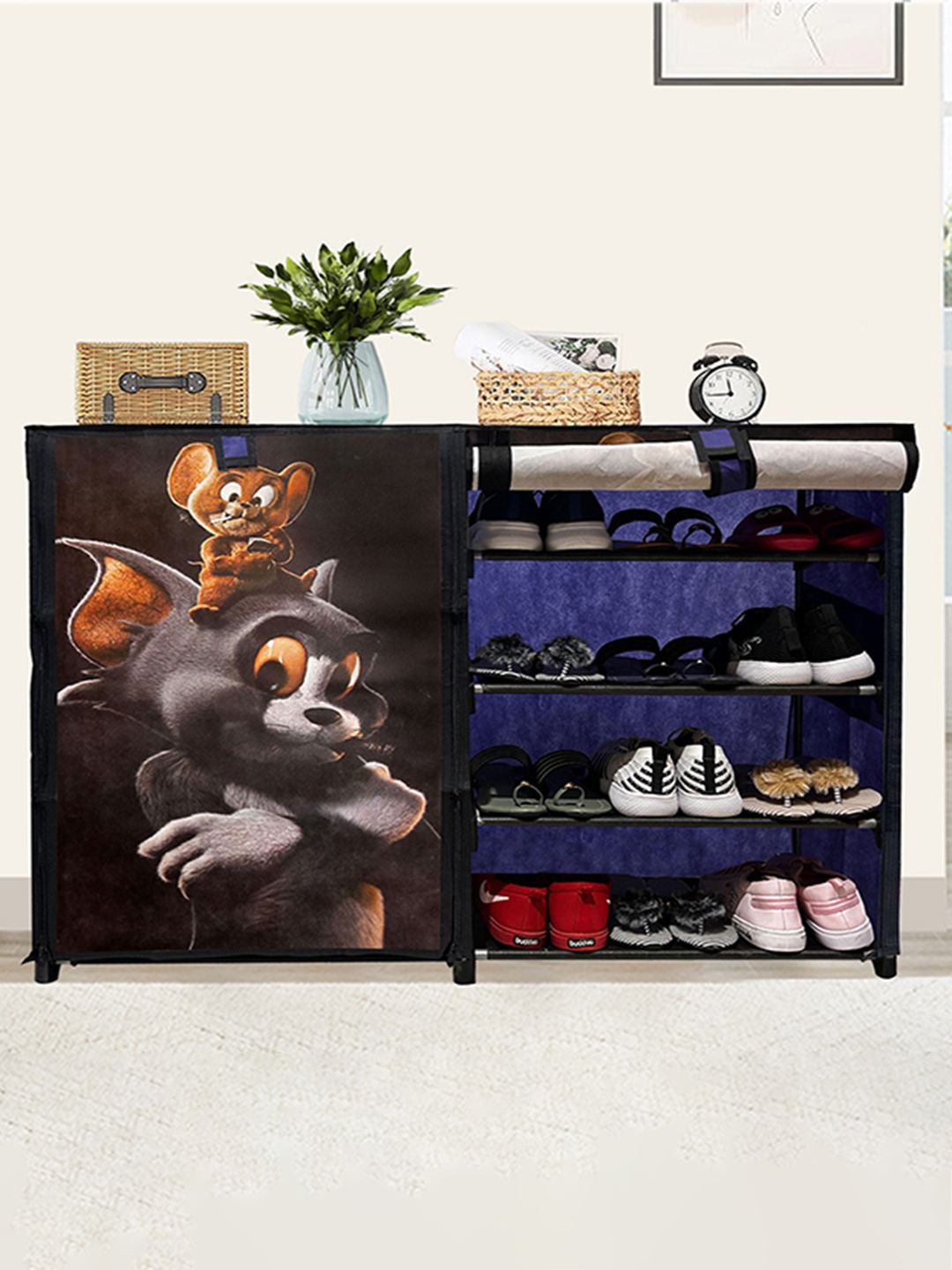 Rmerchants Blue Tom & Jerry Printed 8-Layer Shoe Rack With Cover-picture-33