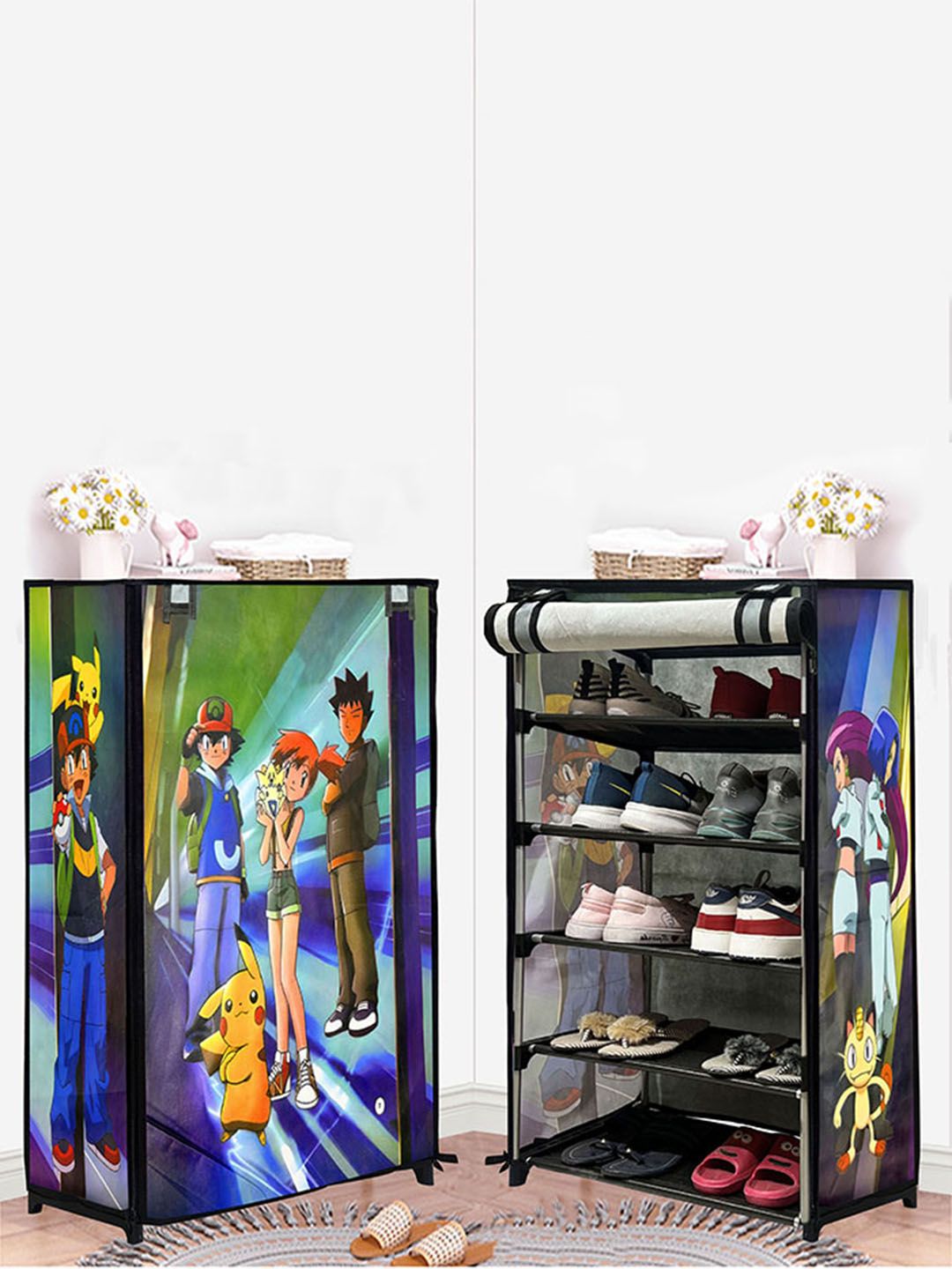 Rmerchants Grey Pokemon 5-Layer Shoe Rack With Cover-picture-33
