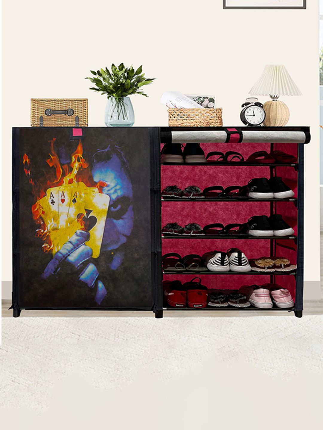 Rmerchants Pink Cards 10-Layer Shoe Rack With Cover-picture-0