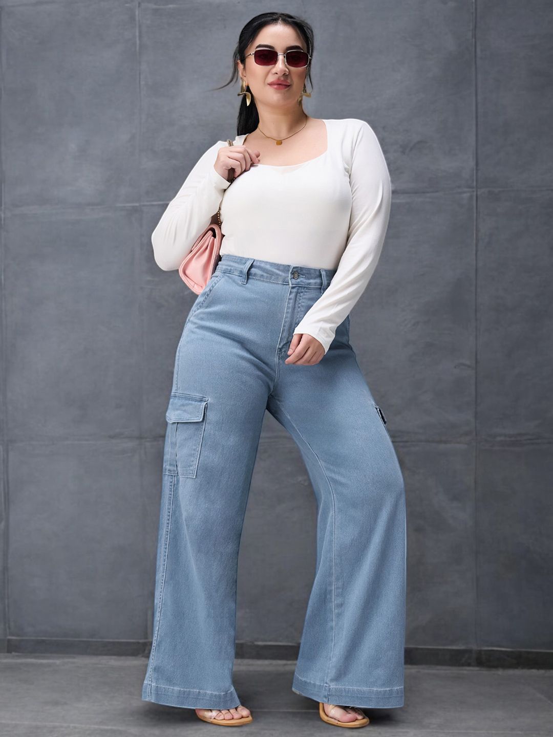 Miss Chase A+ Women Wide Leg High-Rise Light Fade Stretchable Jeans