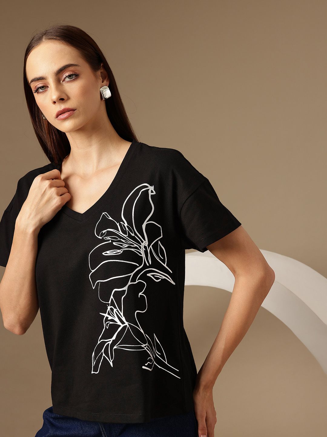 Chemistry Women Floral Printed Drop-Shoulder Sleeves T-shirt-picture-18