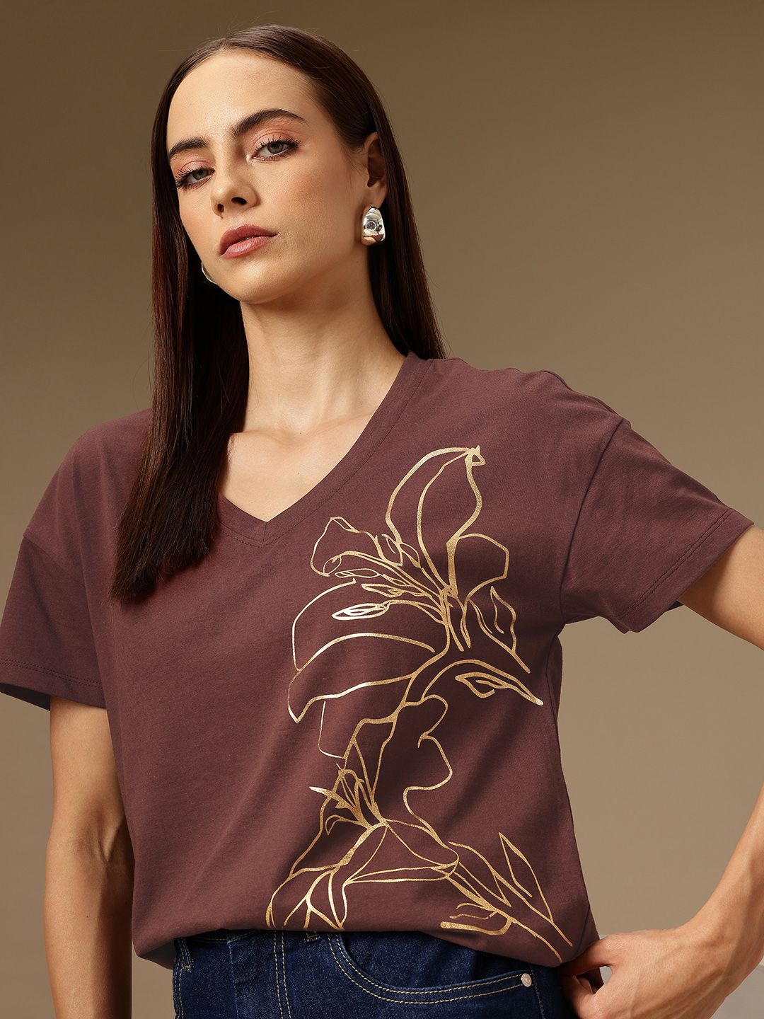 Chemistry Women Floral Printed Drop-Shoulder Sleeves T-shirt-picture-16