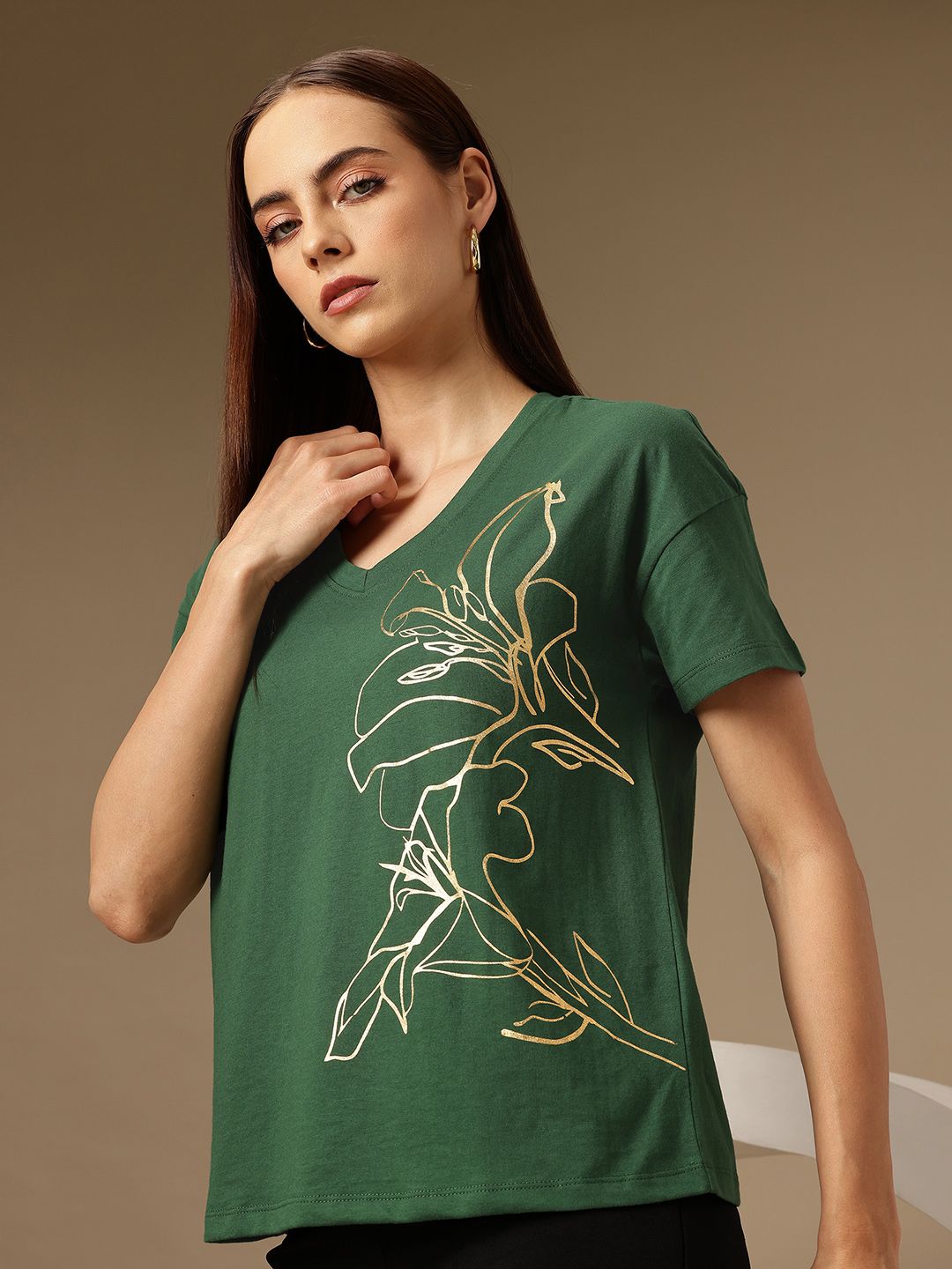 Chemistry Women Floral Printed Drop-Shoulder Sleeves T-shirt-picture-17