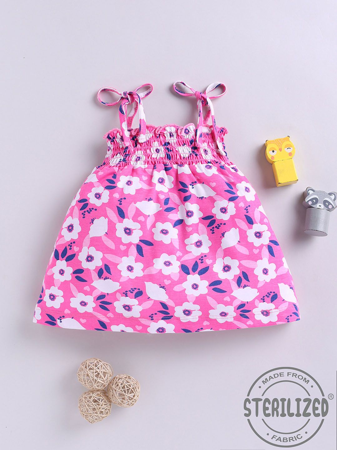 YK X Tinyo Infant Girls Floral Print Smocked Cotton A-Line Dress-picture-24