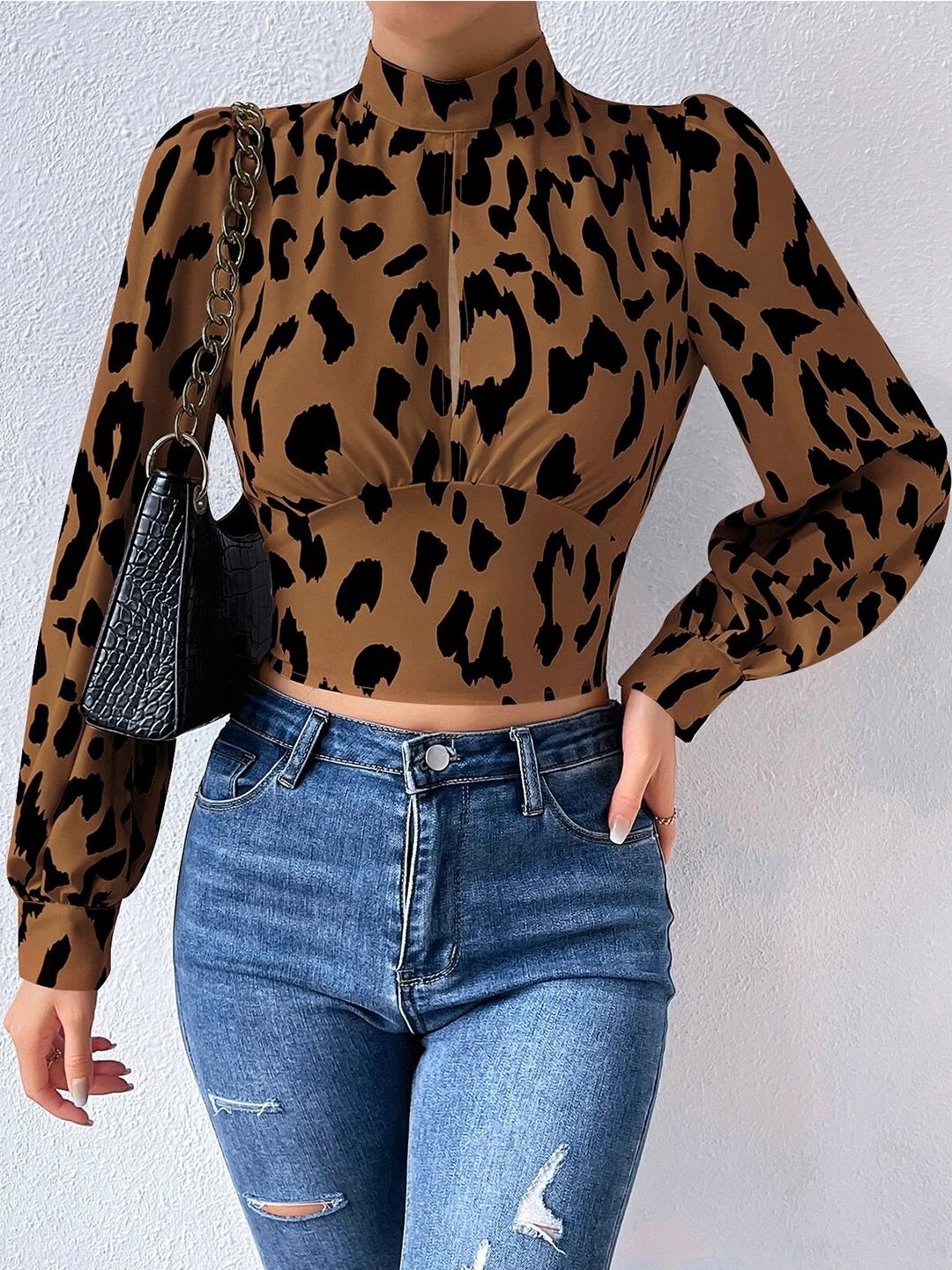 Stylecast X Slyck Animal Print Puff Sleeve Styled Back Crop Top-picture-27
