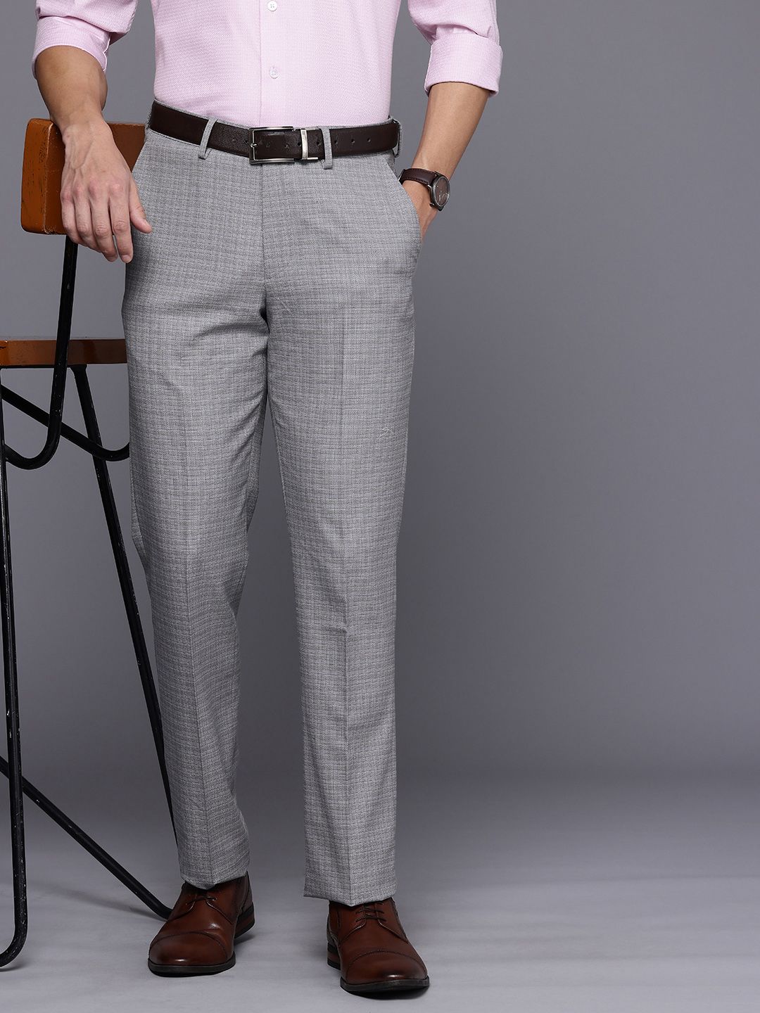 Louis Philippe Men Checked Slim Fit Trousers-picture-37