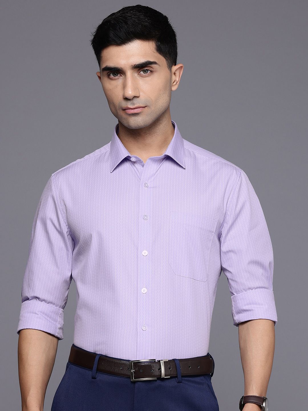 Louis Philippe Slim Fit Textured Pure Cotton Formal Shirt