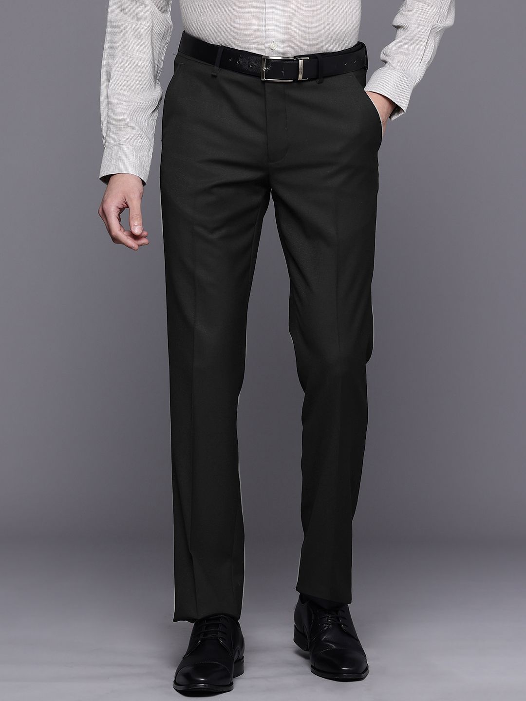 Louis Philippe Men Textured Slim Fit Formal Trousers-picture-29
