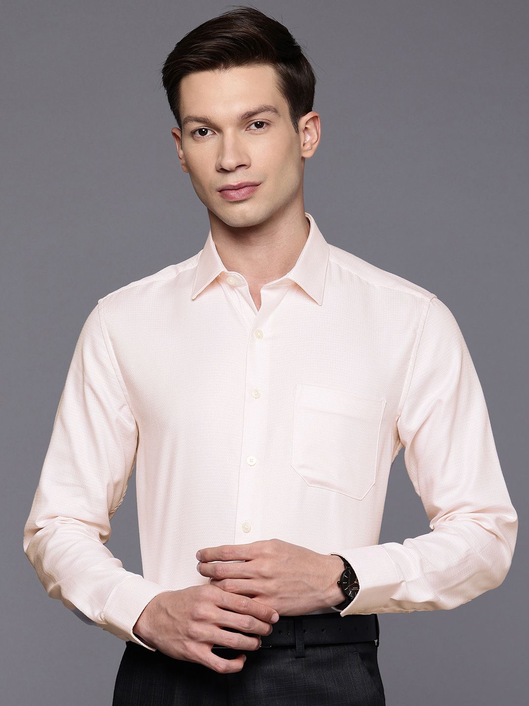 Louis Philippe Slim Fit Textured Pure Cotton Formal Shirt-image-33