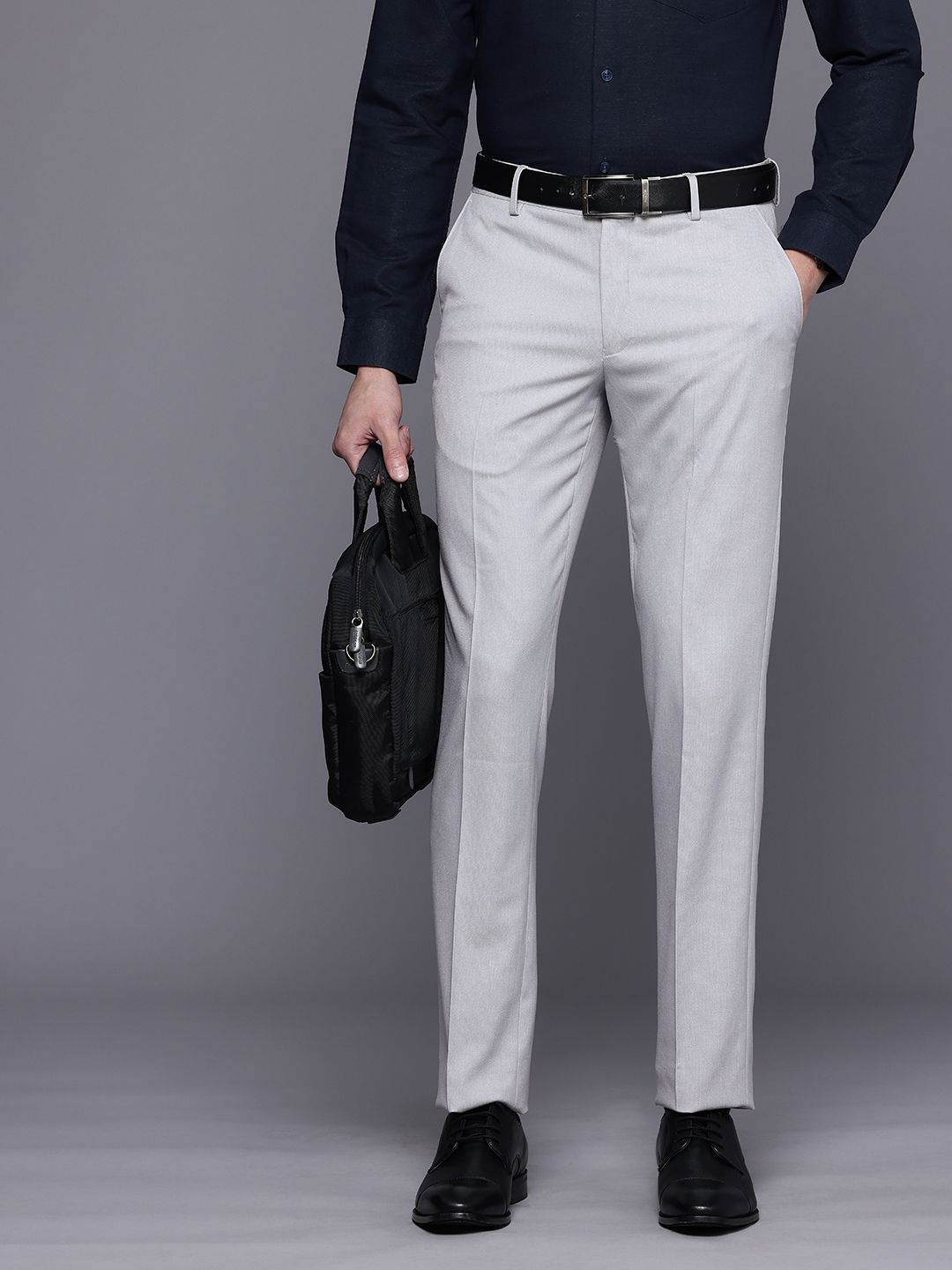 Louis Philippe Men Textured Slim Fit Trousers-picture-23