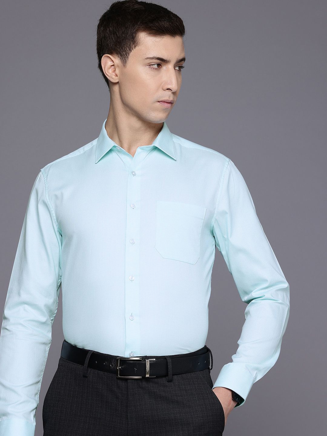 Louis Philippe Slim Fit Micro Checked Pure Cotton Casual Shirt-picture-24