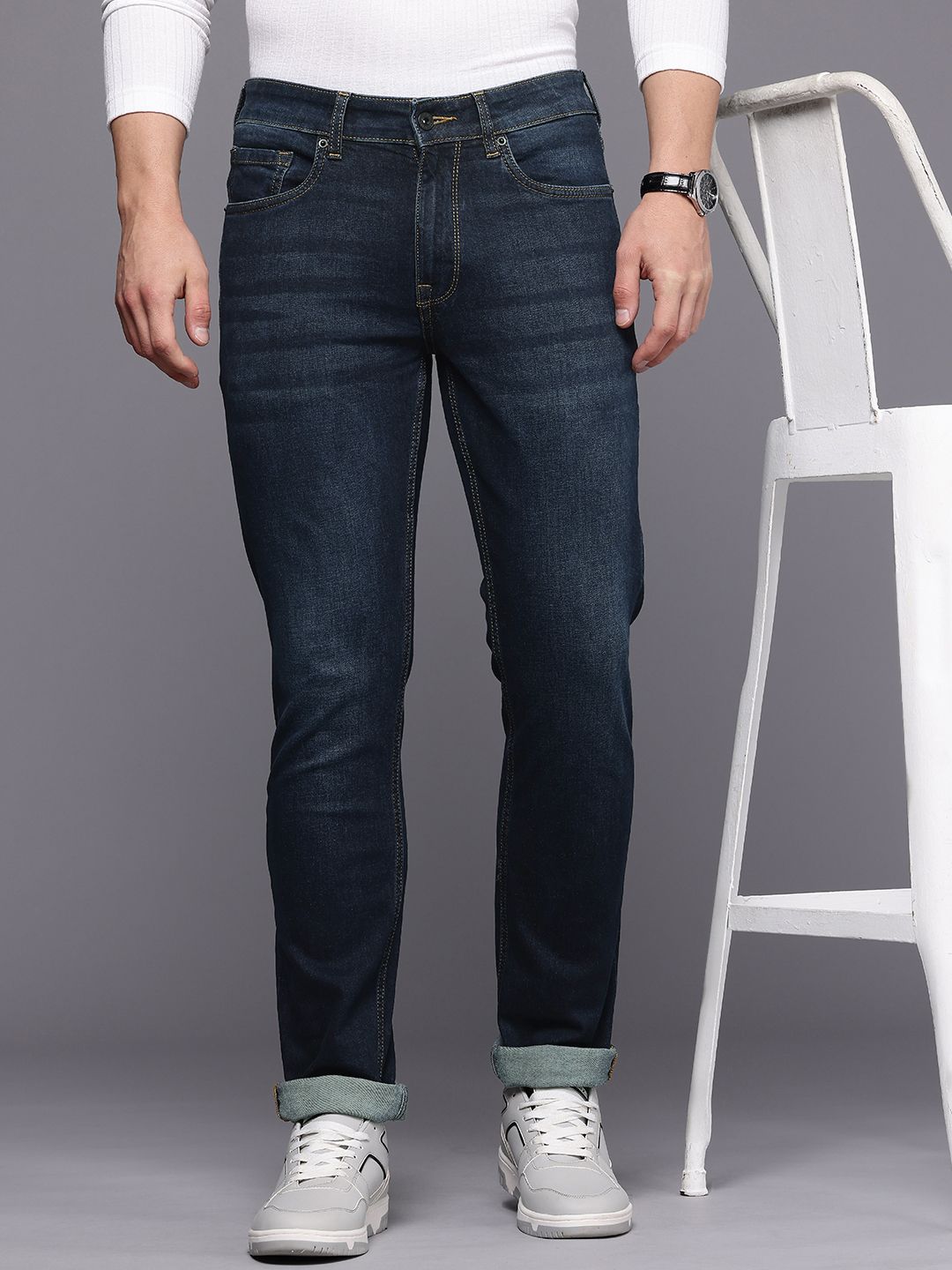 Louis Philippe Jeans Men Slim Fit Mid-Rise Light Fade Stretchable Jeans-picture-22