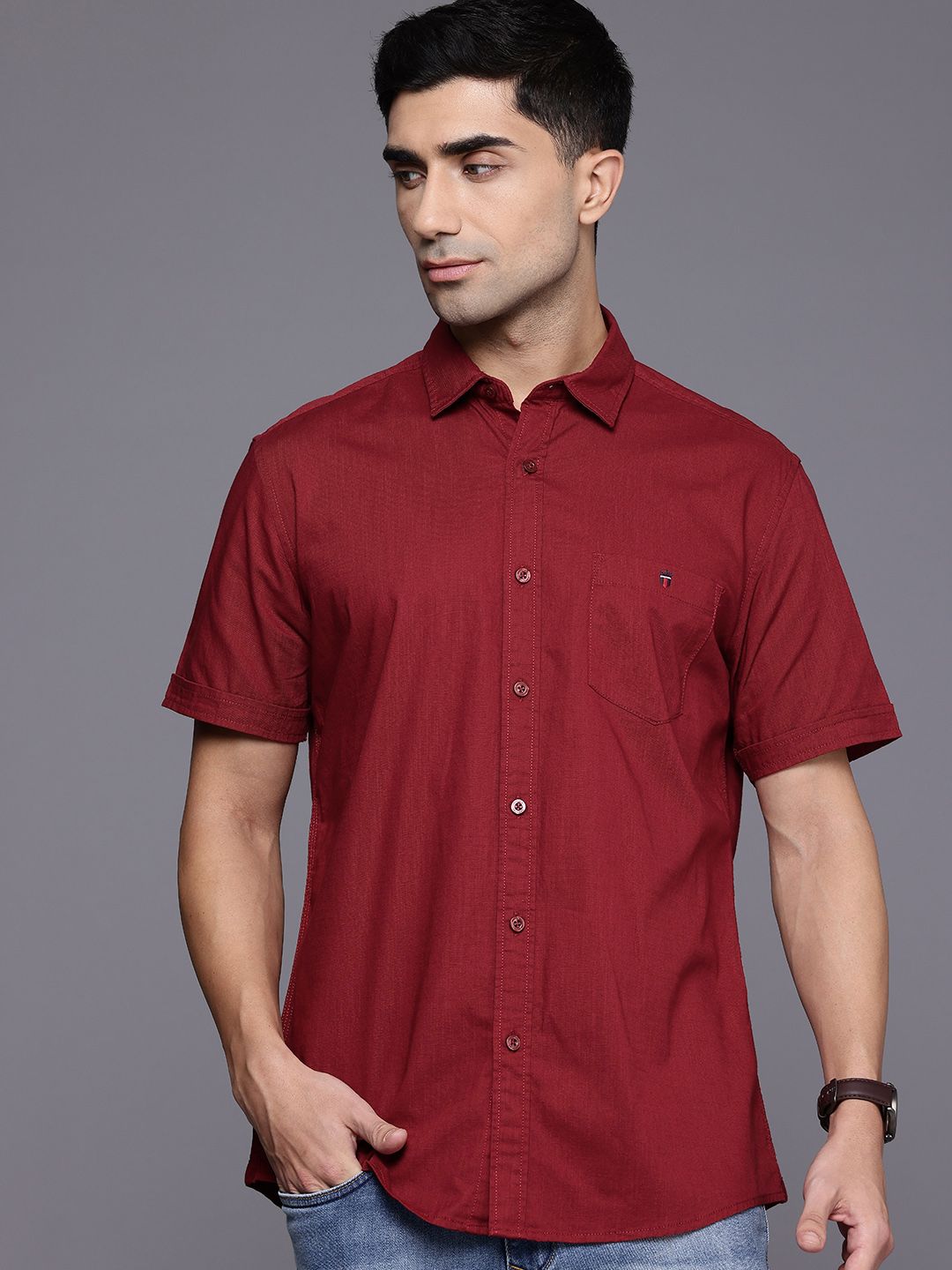 Louis Philippe Jeans Pure Cotton Slim Fit Opaque Casual Shirt-picture-39