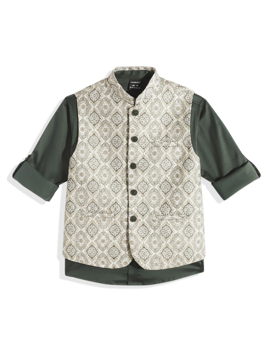 CHARCHIT Boys Ethnic Motifs Printed Brocade Nehru Jacket & Shirt-picture-26