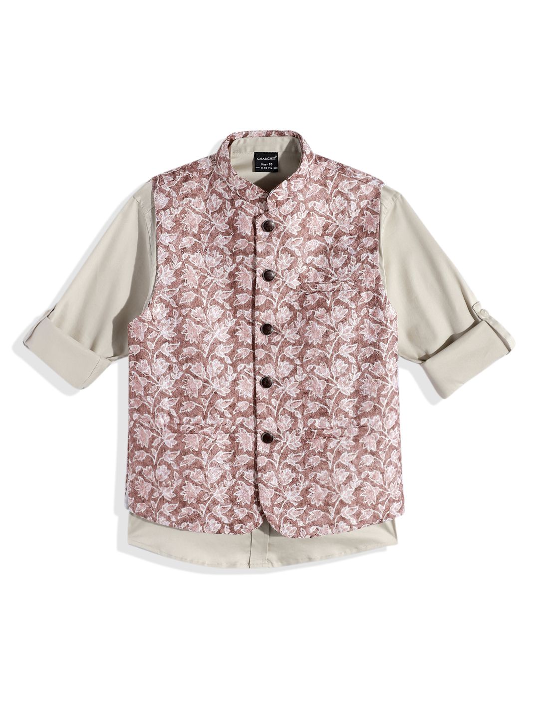 CHARCHIT Boys Floral Printed Brocade Nehru Jacket & Shirt-picture-39