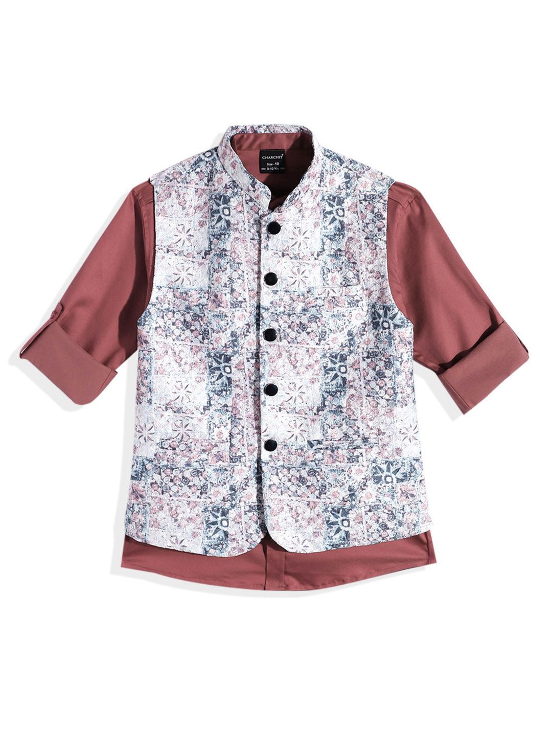 CHARCHIT Boys Floral Printed Brocade Nehru Jacket & Shirt-picture-33