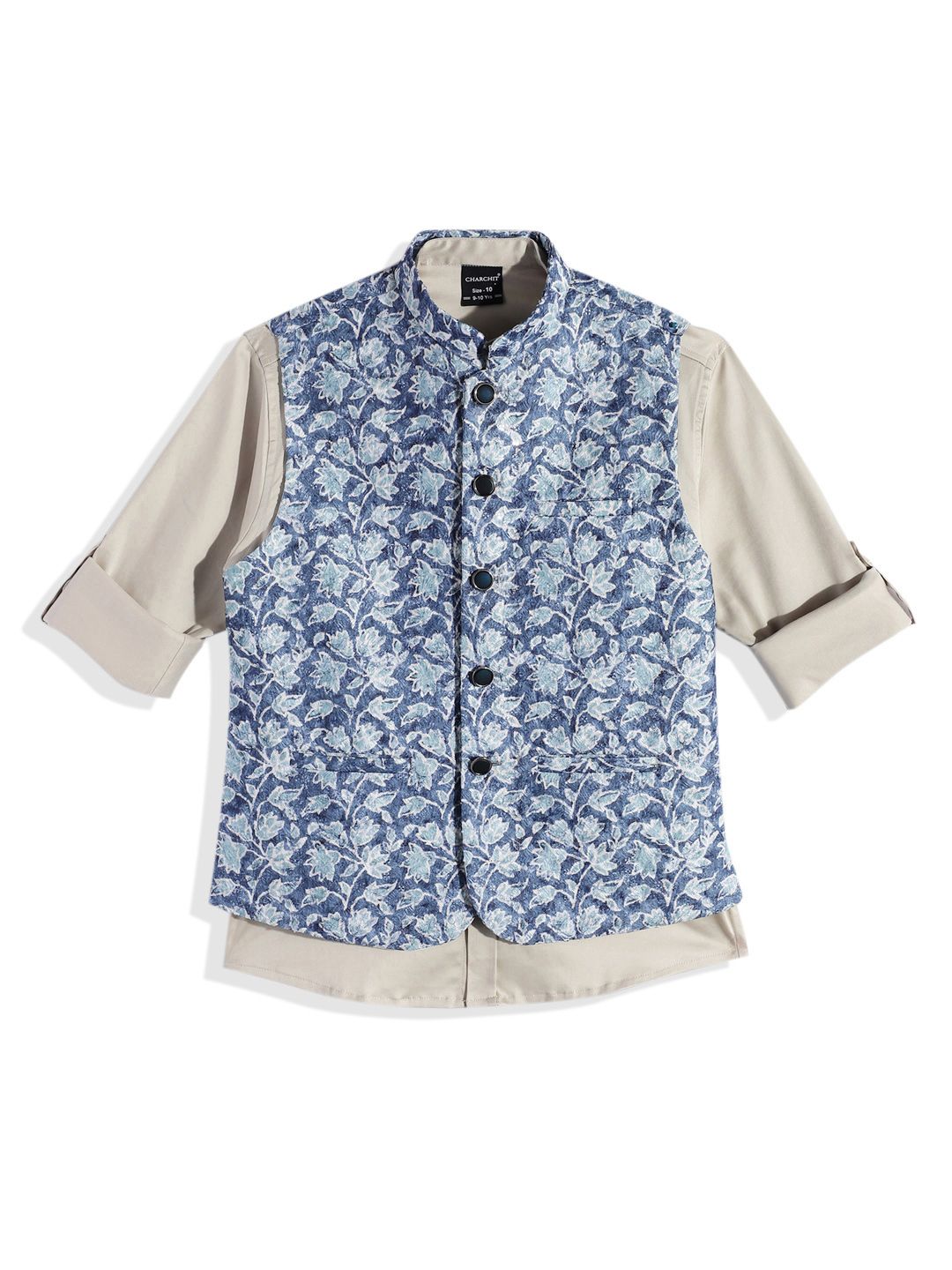 CHARCHIT Boys Floral Printed Brocade Nehru Jacket & Shirt-picture-53