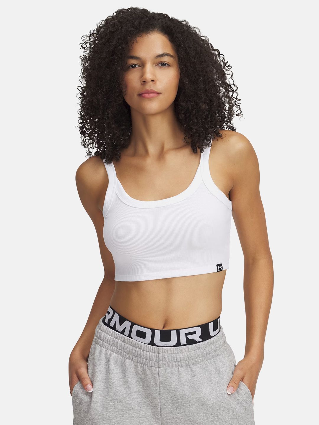 UNDER ARMOUR Ribbed Shoulder Straps Super Crop Rival Camisole-Style Fitted Top-picture-17