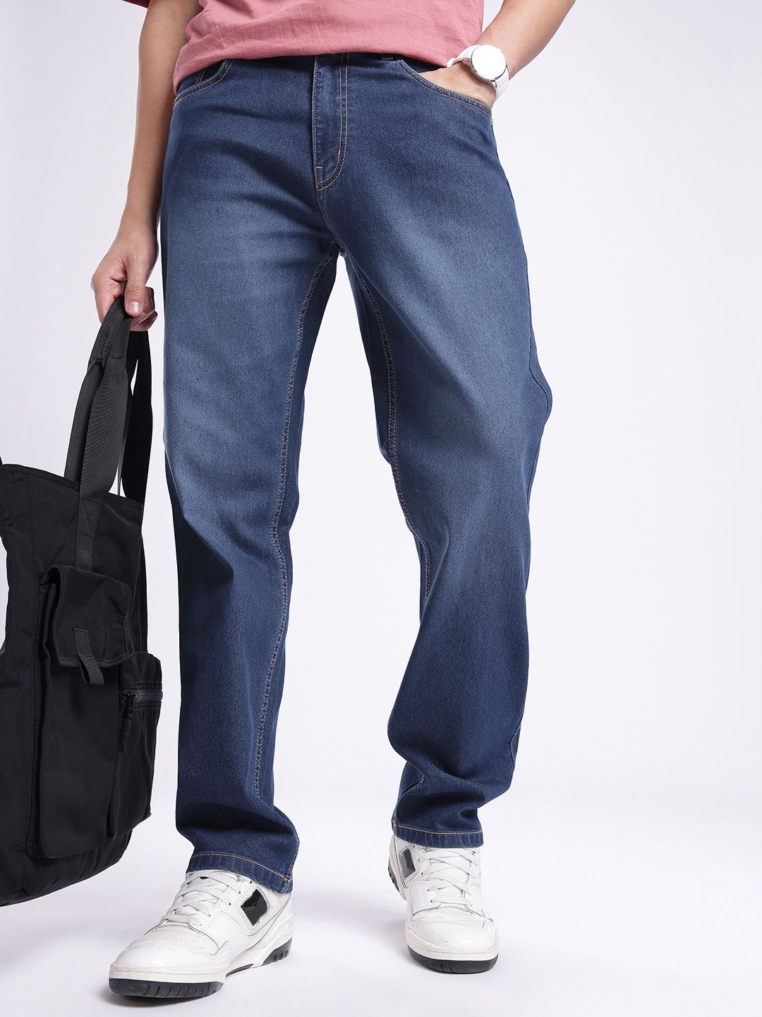 glitchez Men Relaxed Fit Light Fade Stretchable Jeans-picture-39