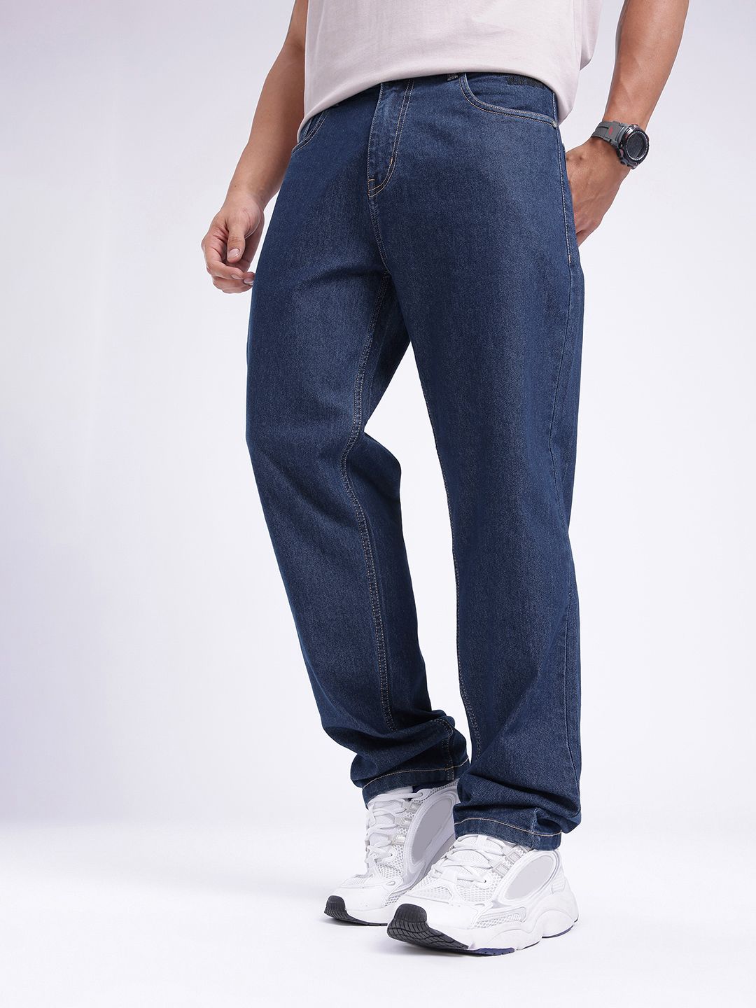 glitchez Men Relaxed Fit Mid-Rise Embroidered Stretchable Jeans-picture-23