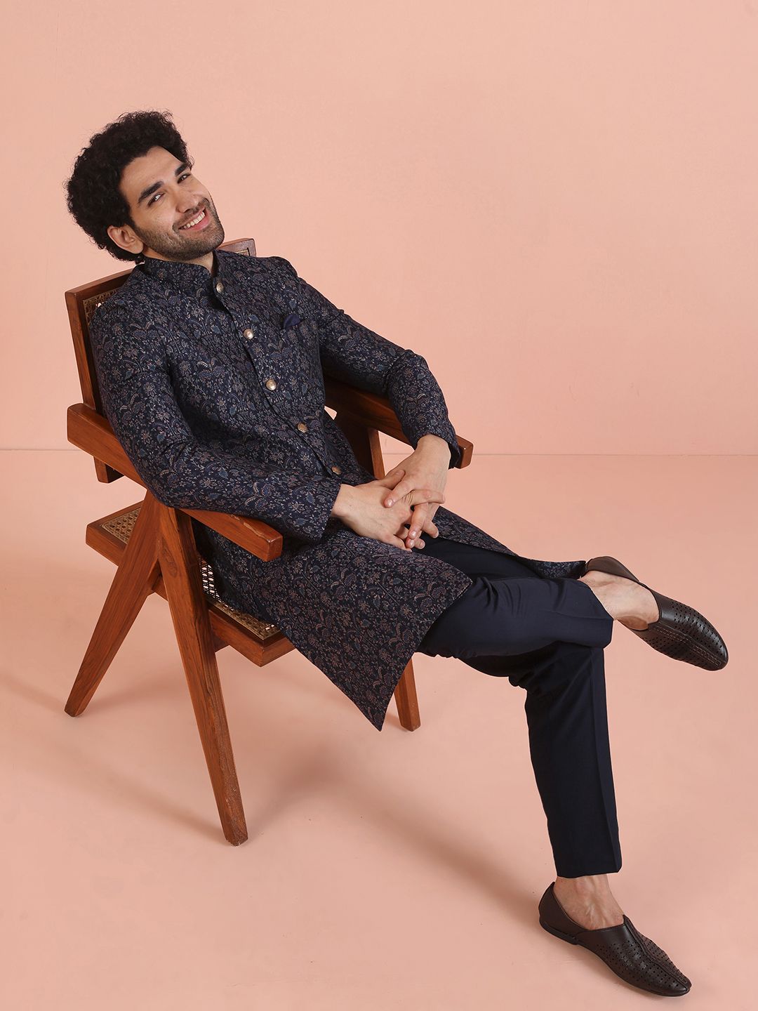 KISAH Men Self Design Ethnic Motifs Indowestern Sherwani Trouser Set