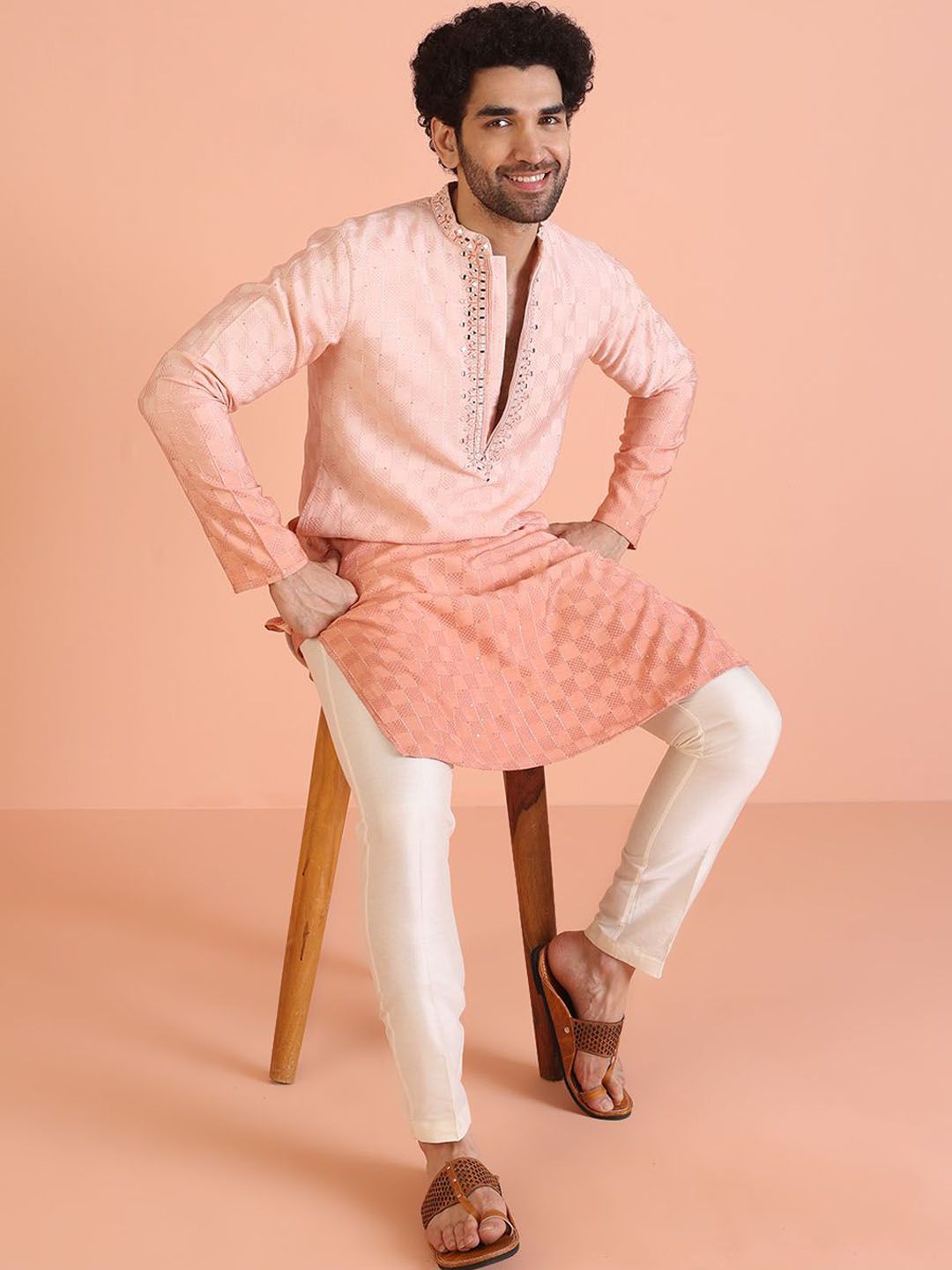 KISAH Men Ethnic Motifs Embroidered Regular Mirror Work Kurta with Trousers-picture-29
