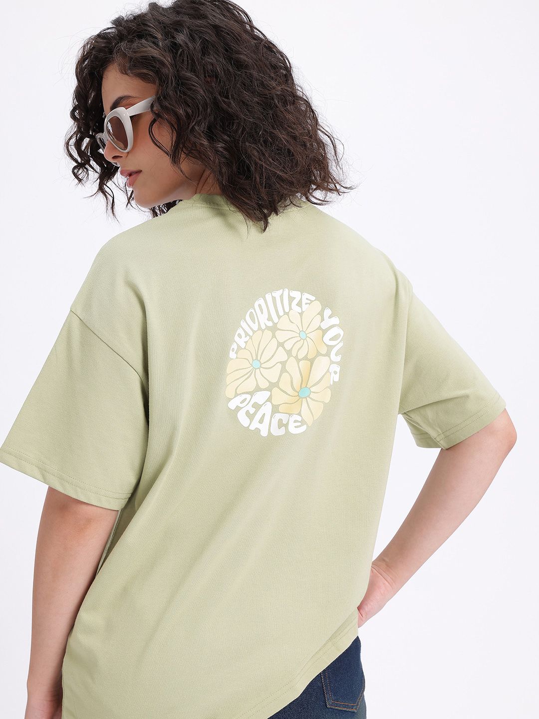 glitchez Positive Vibes Printed Oversized Fit T-shirt