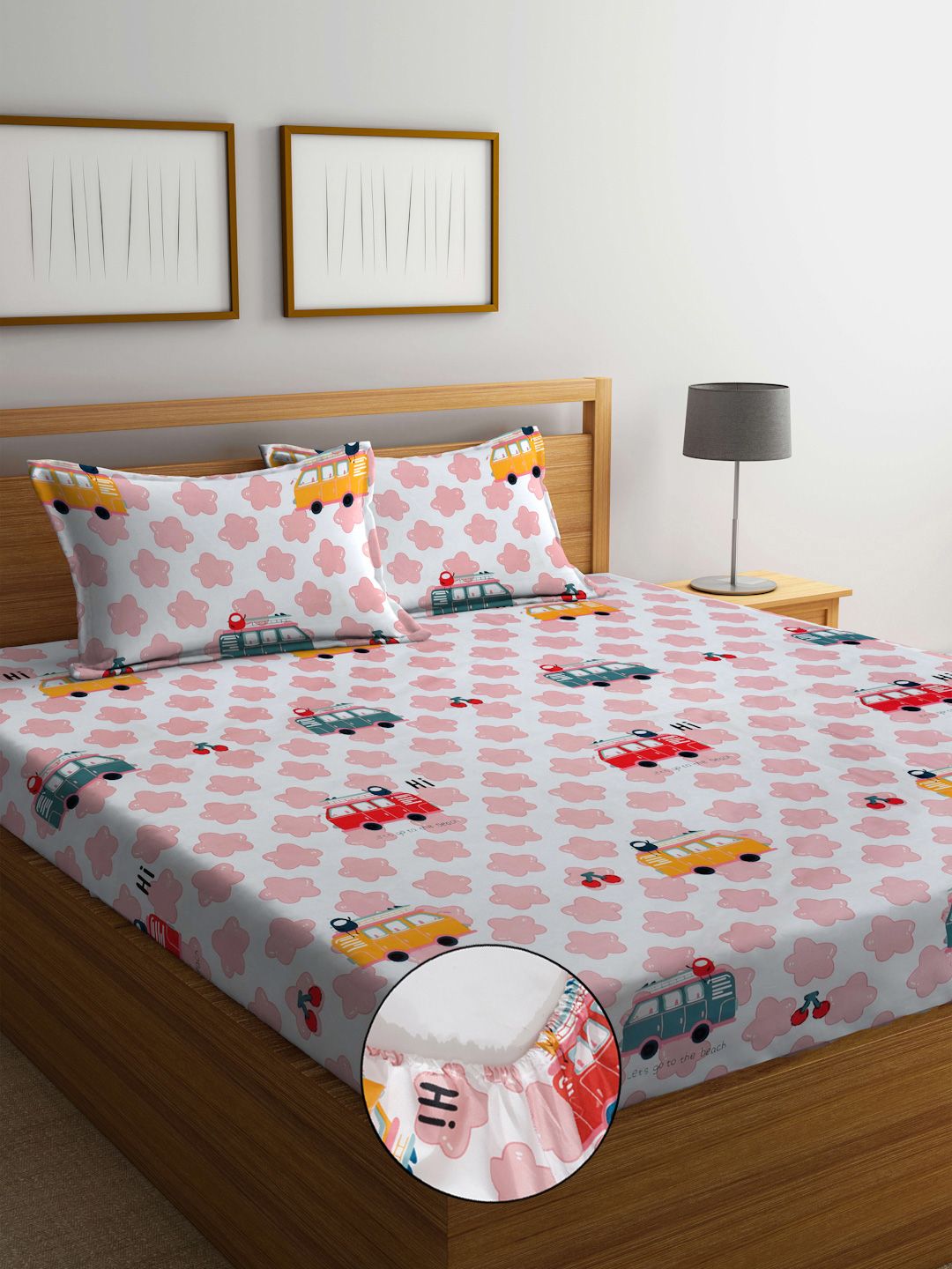 Myntra Elegant Homes Pink & White Printed 300 TC King Bedsheet Set - 2.50 m x 2.20 m-picture-36