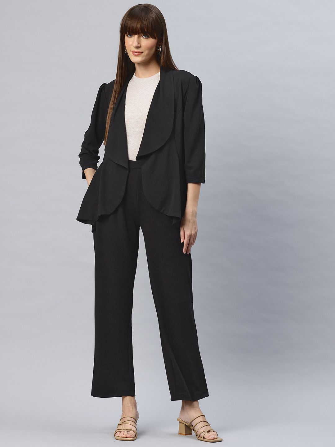 Cottinfab Shawl Collar Flared Shrug with Trouser-picture-21