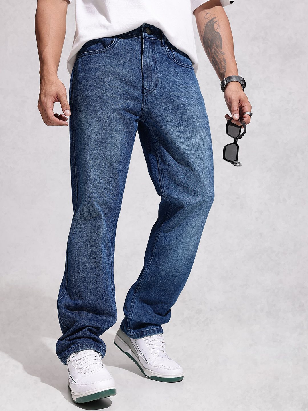 WROGN Men Pure Cotton Anti Fit Light Fade Jeans-image-21