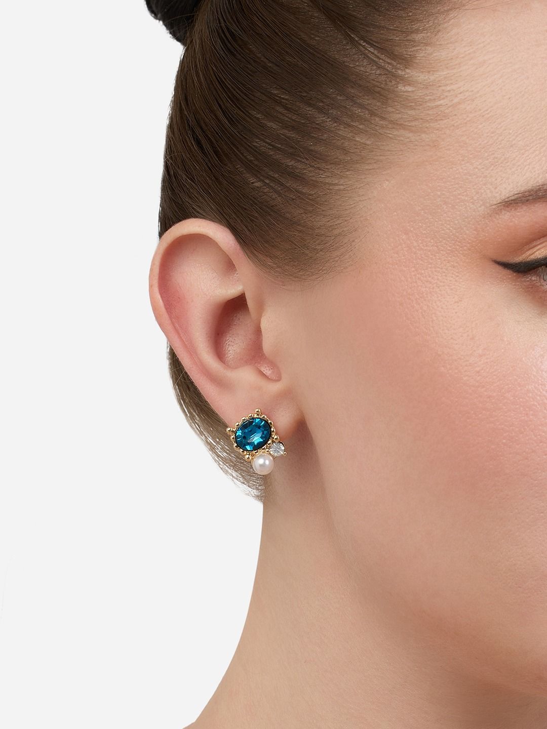 Zaveri Pearls Gold-Plated Pearls Studded Contemporary Shaped Studs-picture-11