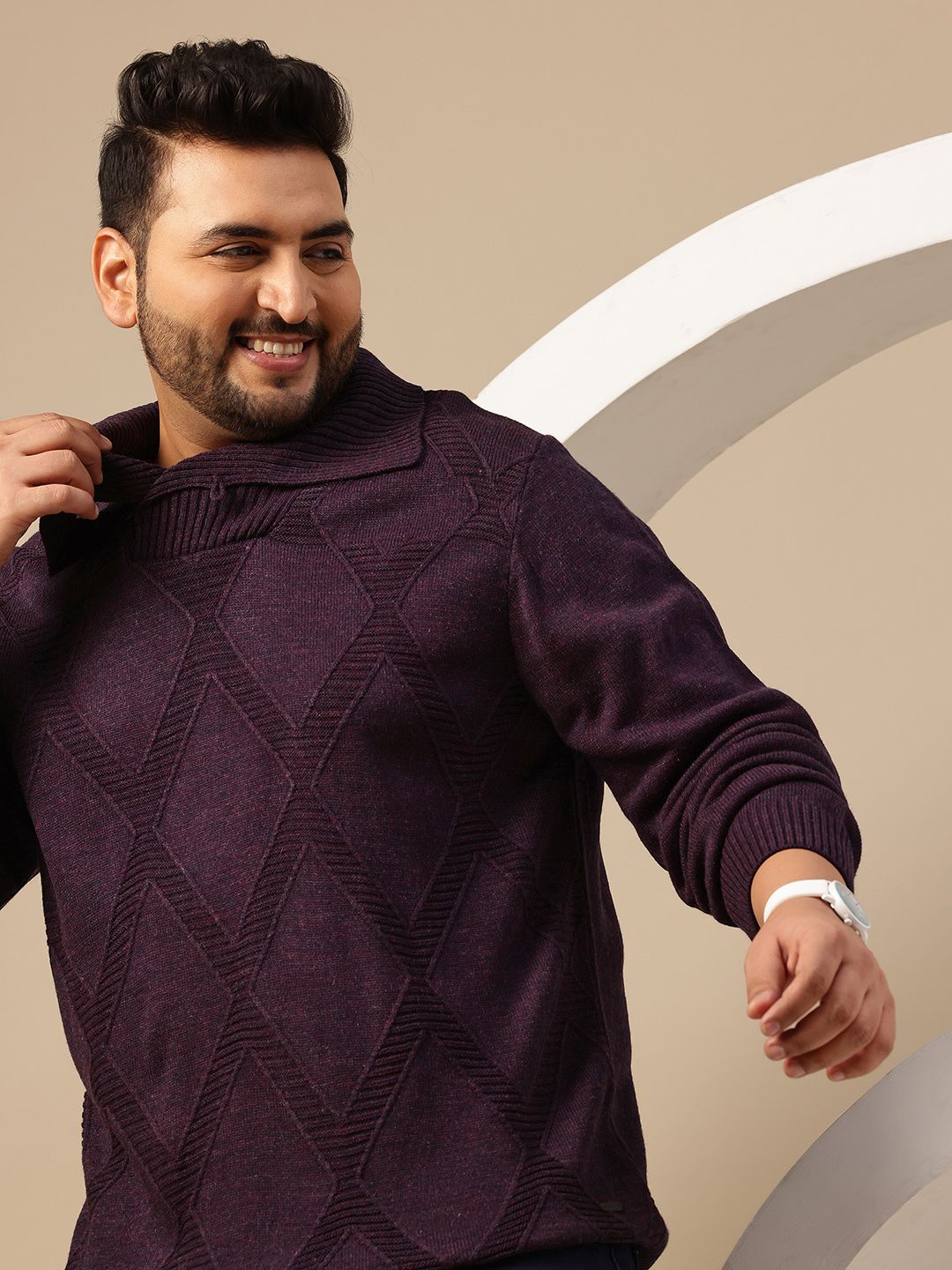 Sztori Plus Size Self Design Geometric Pullover Sweaters-picture-21