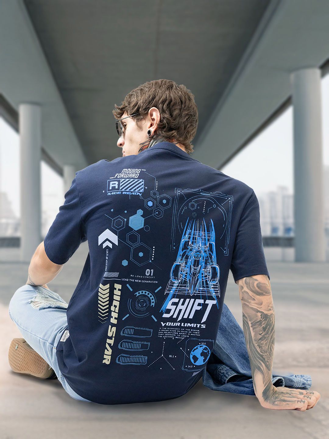 High Star Moto Racer Graphic Printed Round Neck Short Sleeves Relaxed Fit Cotton T-shirt-picture-13