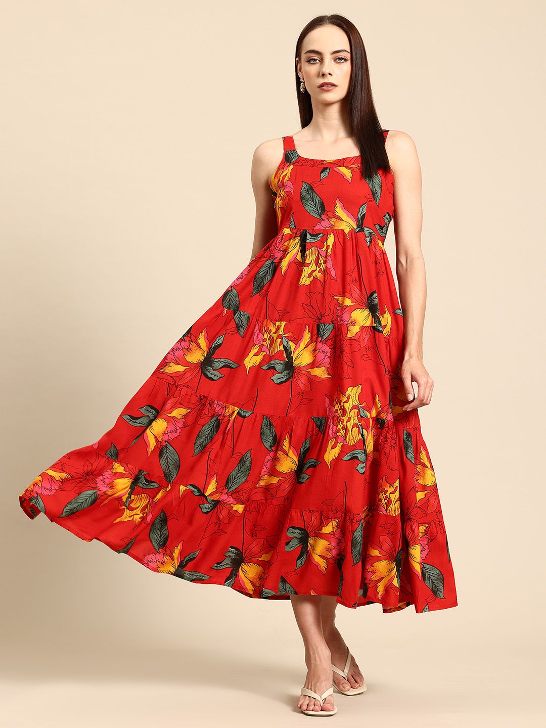 A&K Floral Print Layered Fit & Flare Maxi Dress-picture-30
