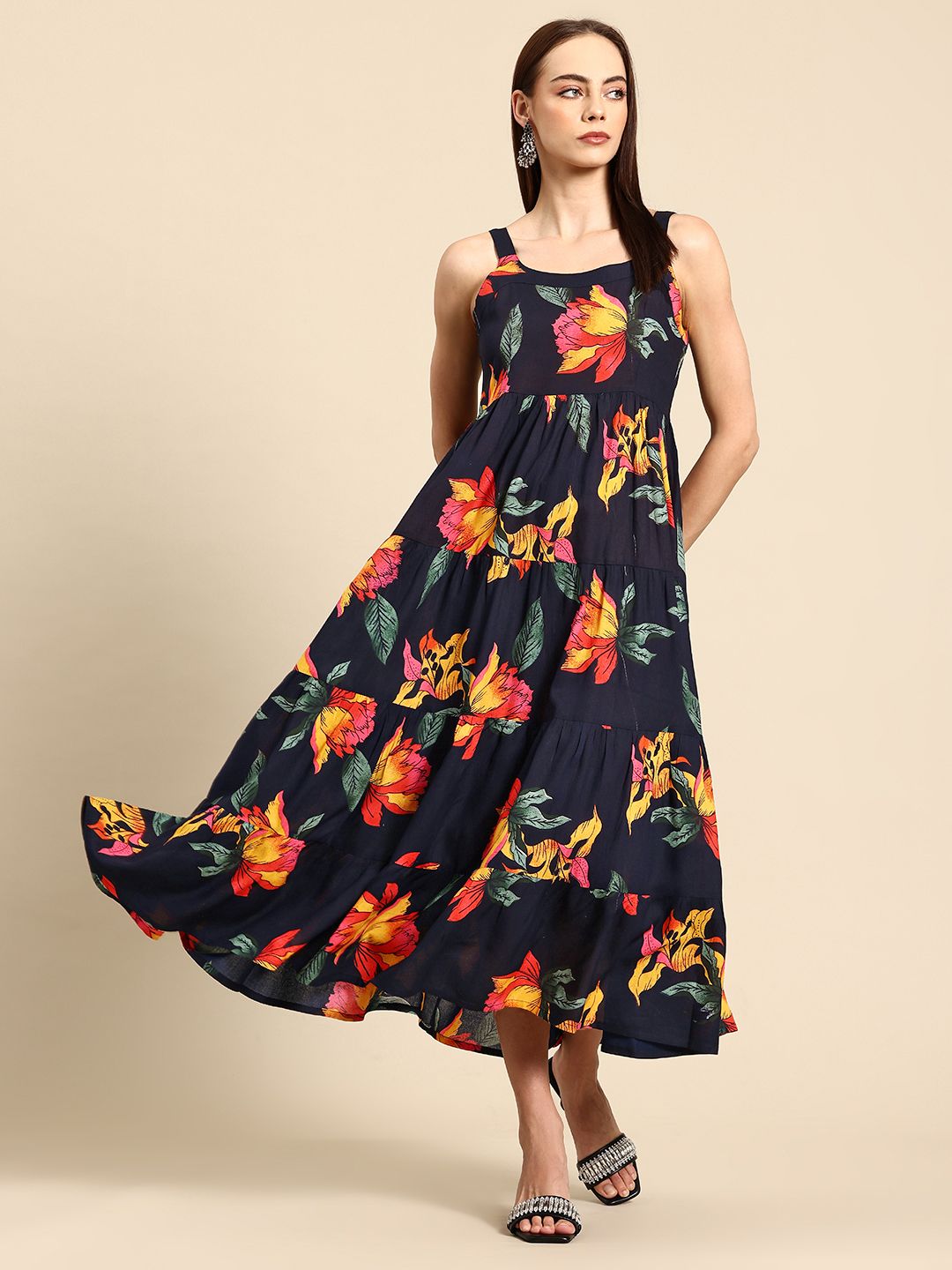 A&K Floral Print Layered Fit & Flare Maxi Dress-picture-24