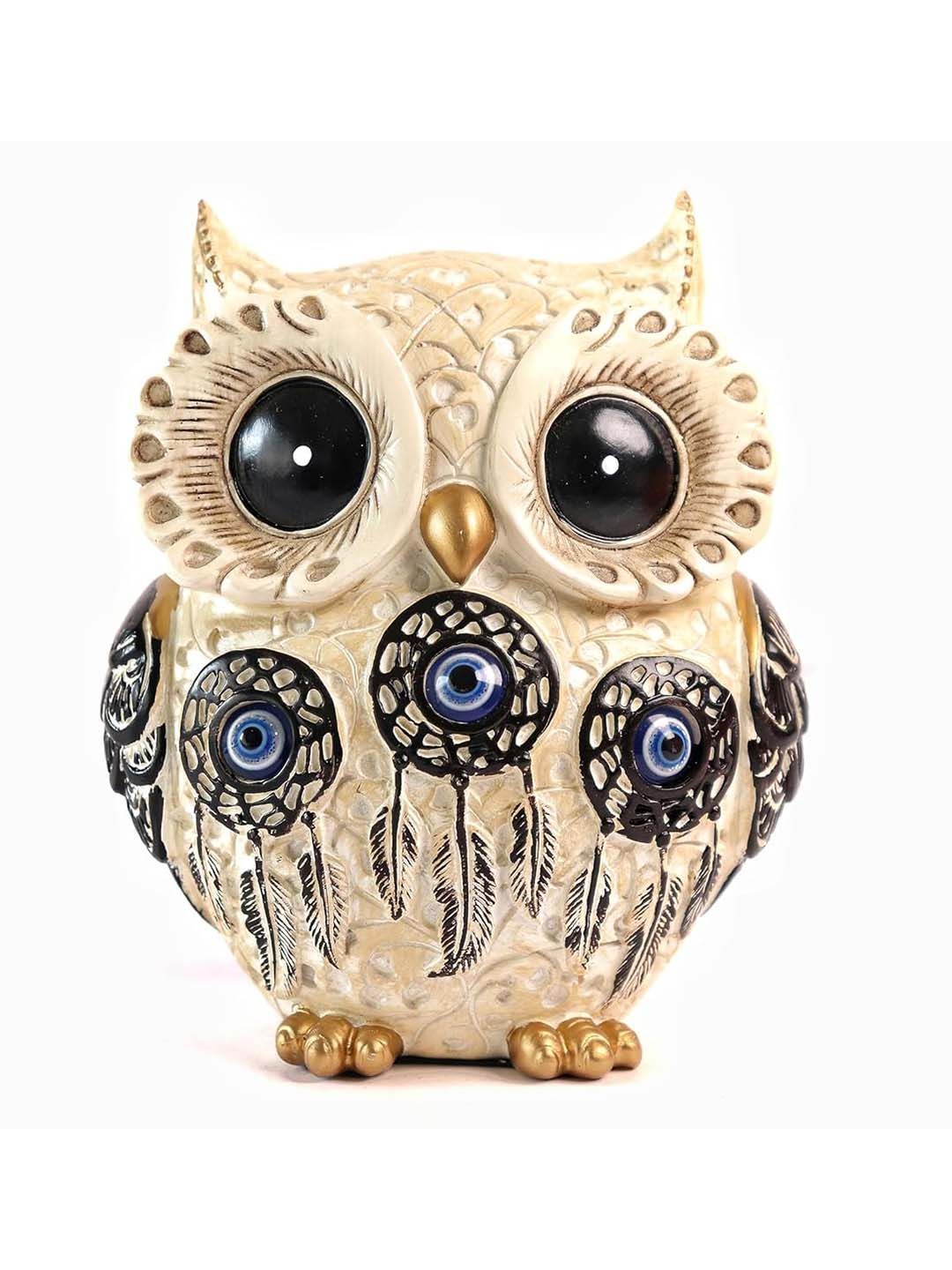 The Spiritual Living Cream & Black Owl Statue For Good Luck Figurine Showpiece