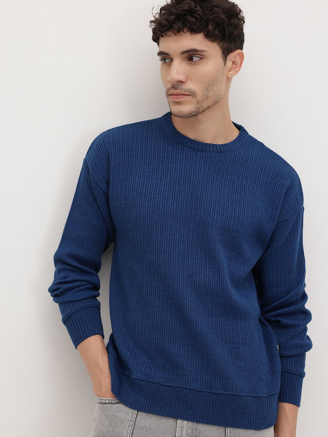 The Roadster Life Co. Ribbed Round Neck Drop-Shoulder Sleeves Pullover-picture-15