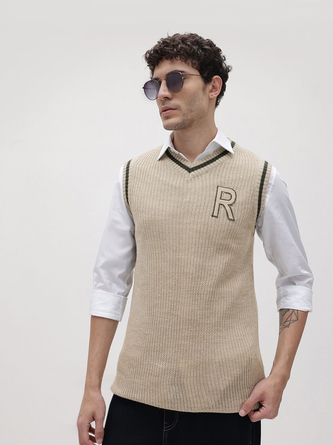 The Roadster Life Co. Acrylic Ribbed Applique Sweater Vest-picture-22