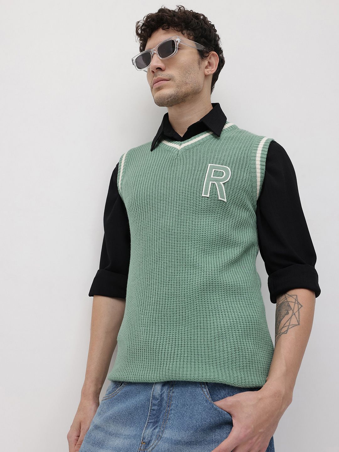 The Roadster Life Co. Acrylic Ribbed Applique Sweater Vest-picture-33