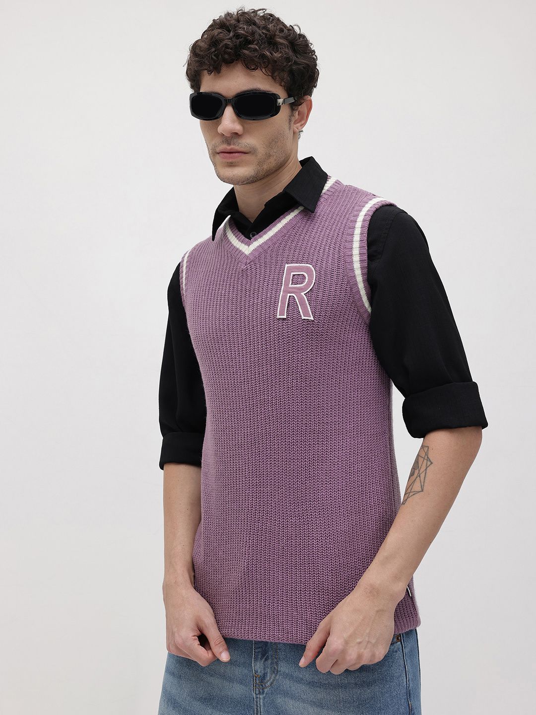 The Roadster Life Co. Acrylic Ribbed Applique Sweater Vest-picture-54