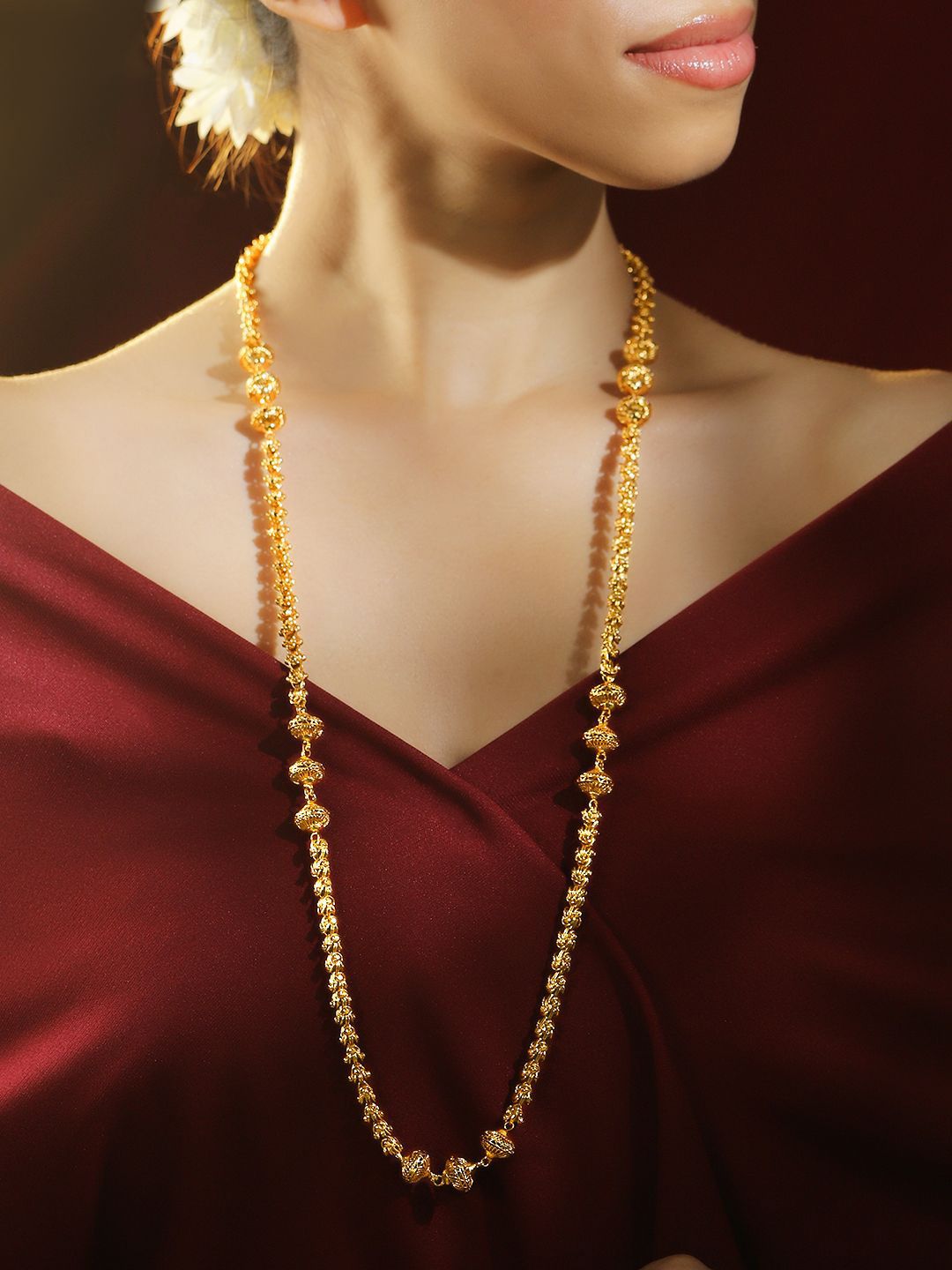 Rubans 22K Gold-Plated Handcrafted Long Necklace with Intricate Beaded Detailing-picture-43