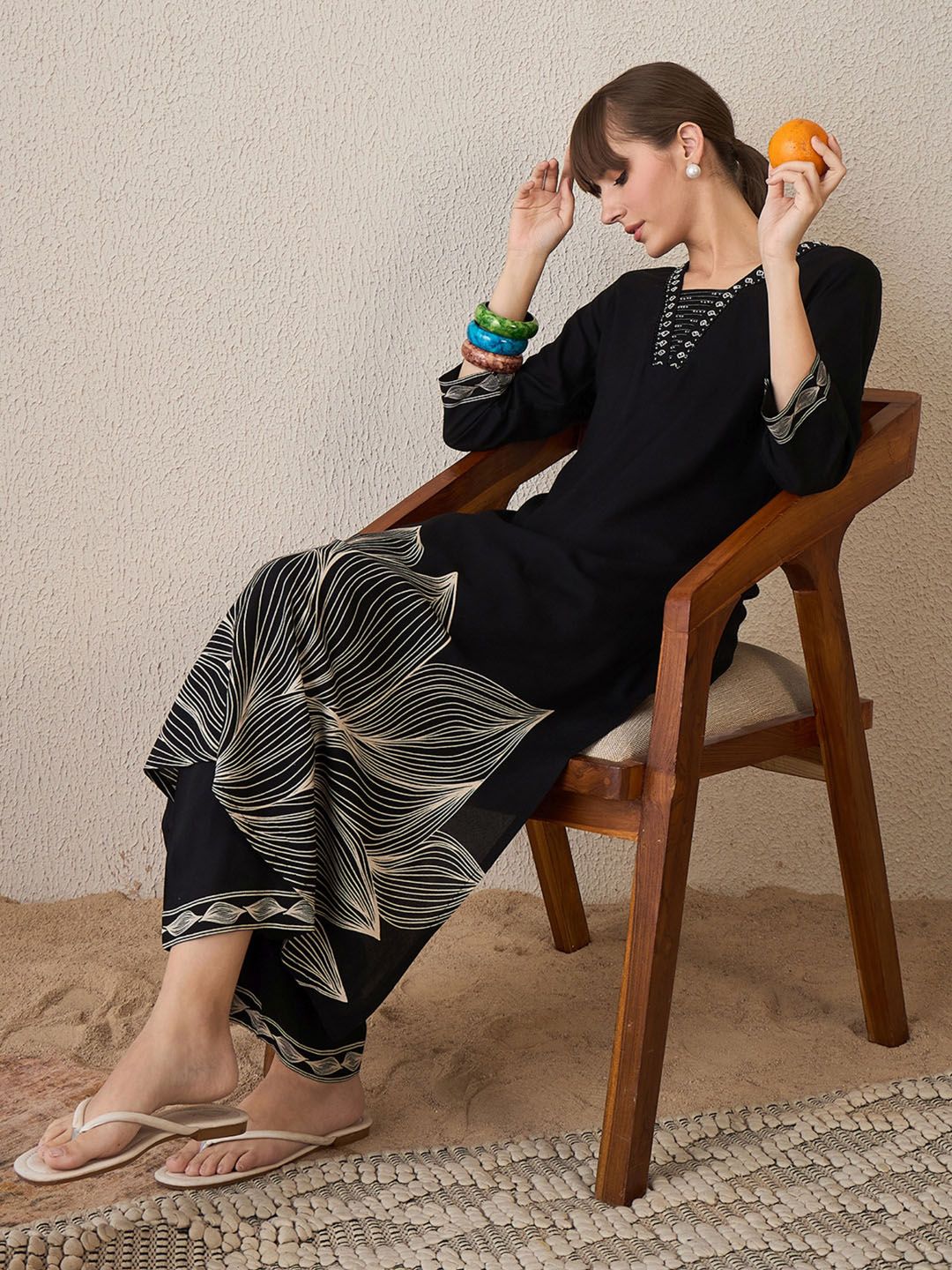 Indo Era Floral Printed V-Neck A-Line Kurta With Trousers-picture-34