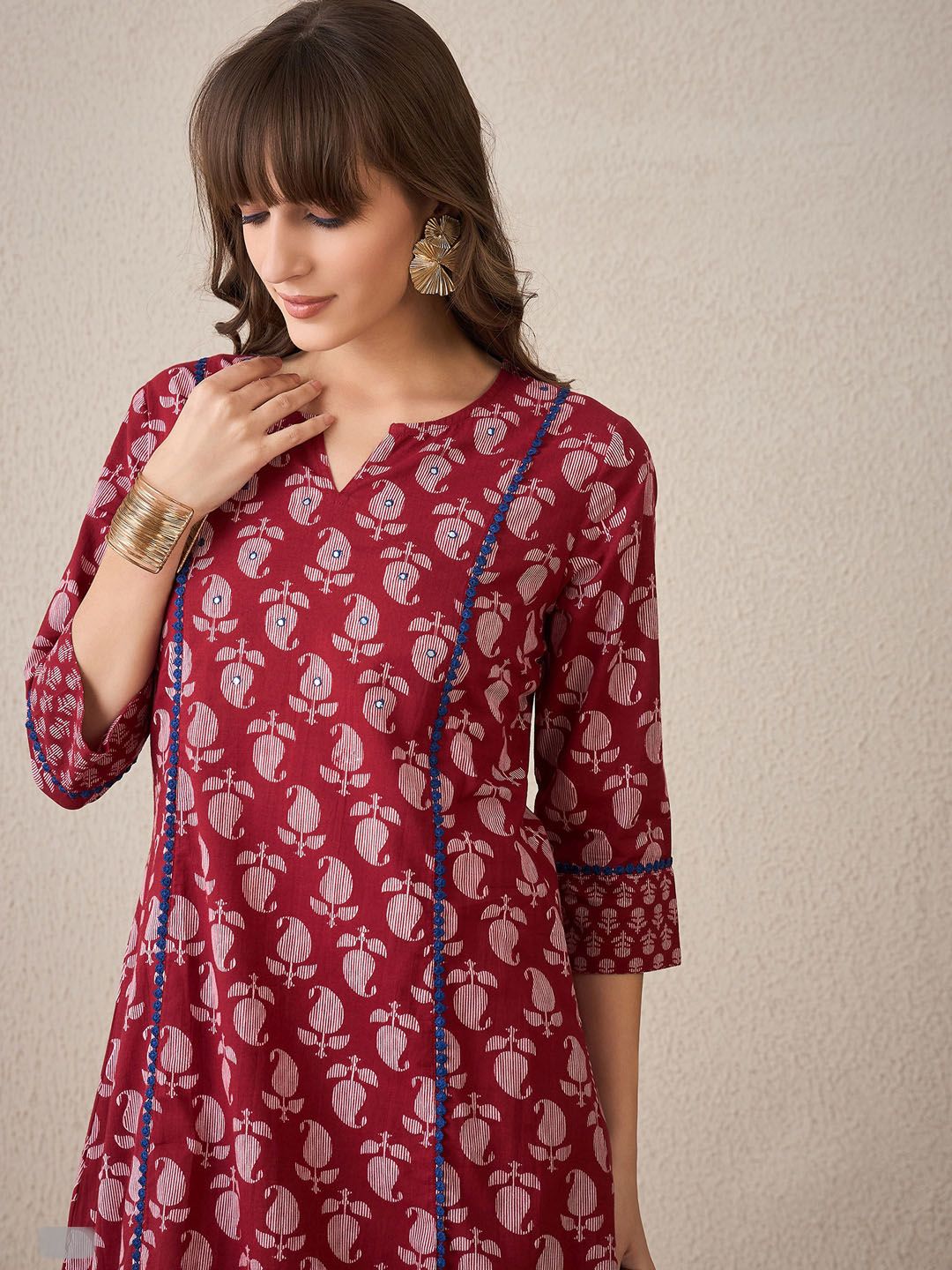 Indo Era Women Paisley Printed Regular Pure Cotton Kurta with Trousers-picture-18