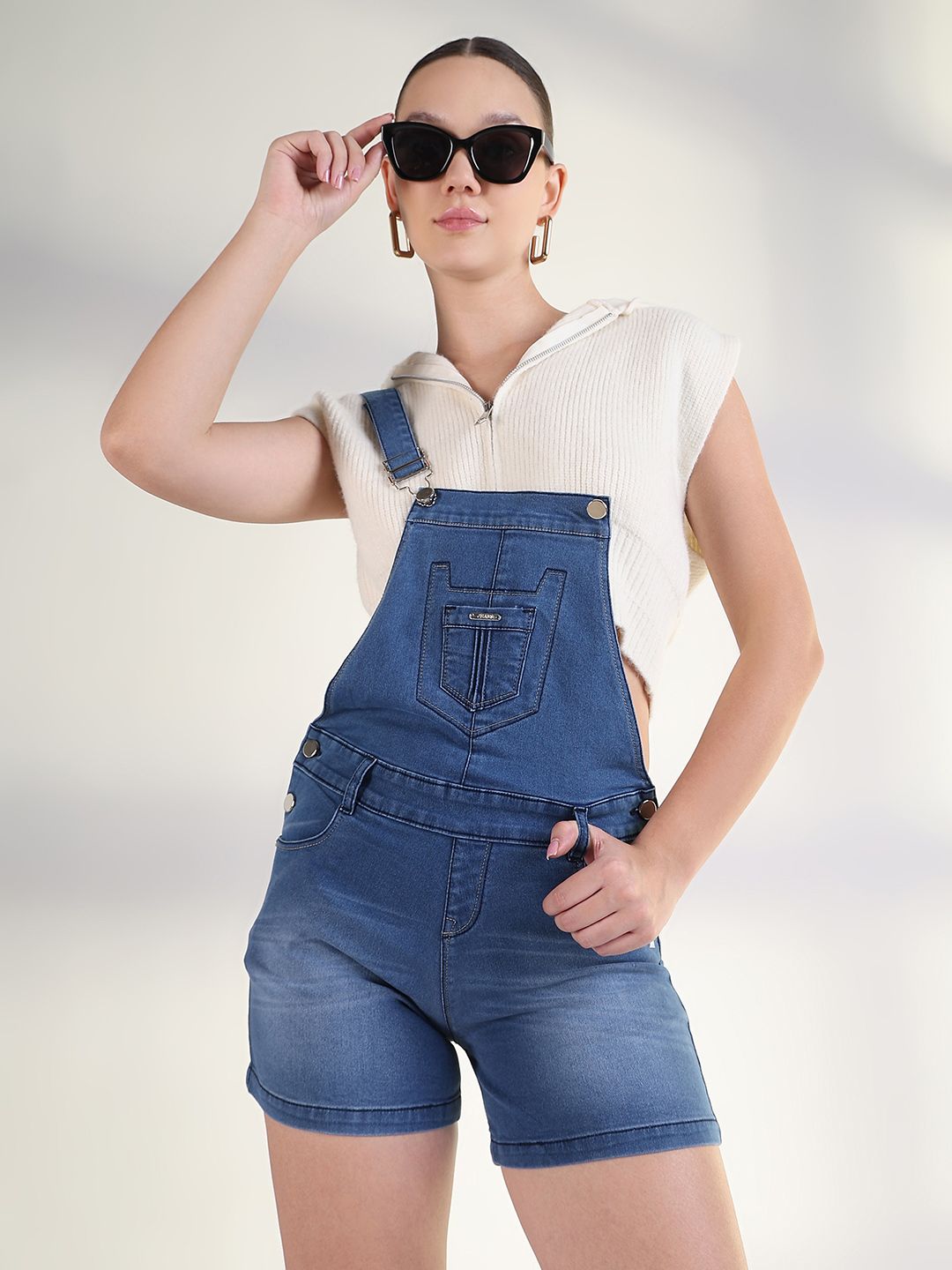 SHOWOFF Women Slim-Fit Short Denim Dungaree