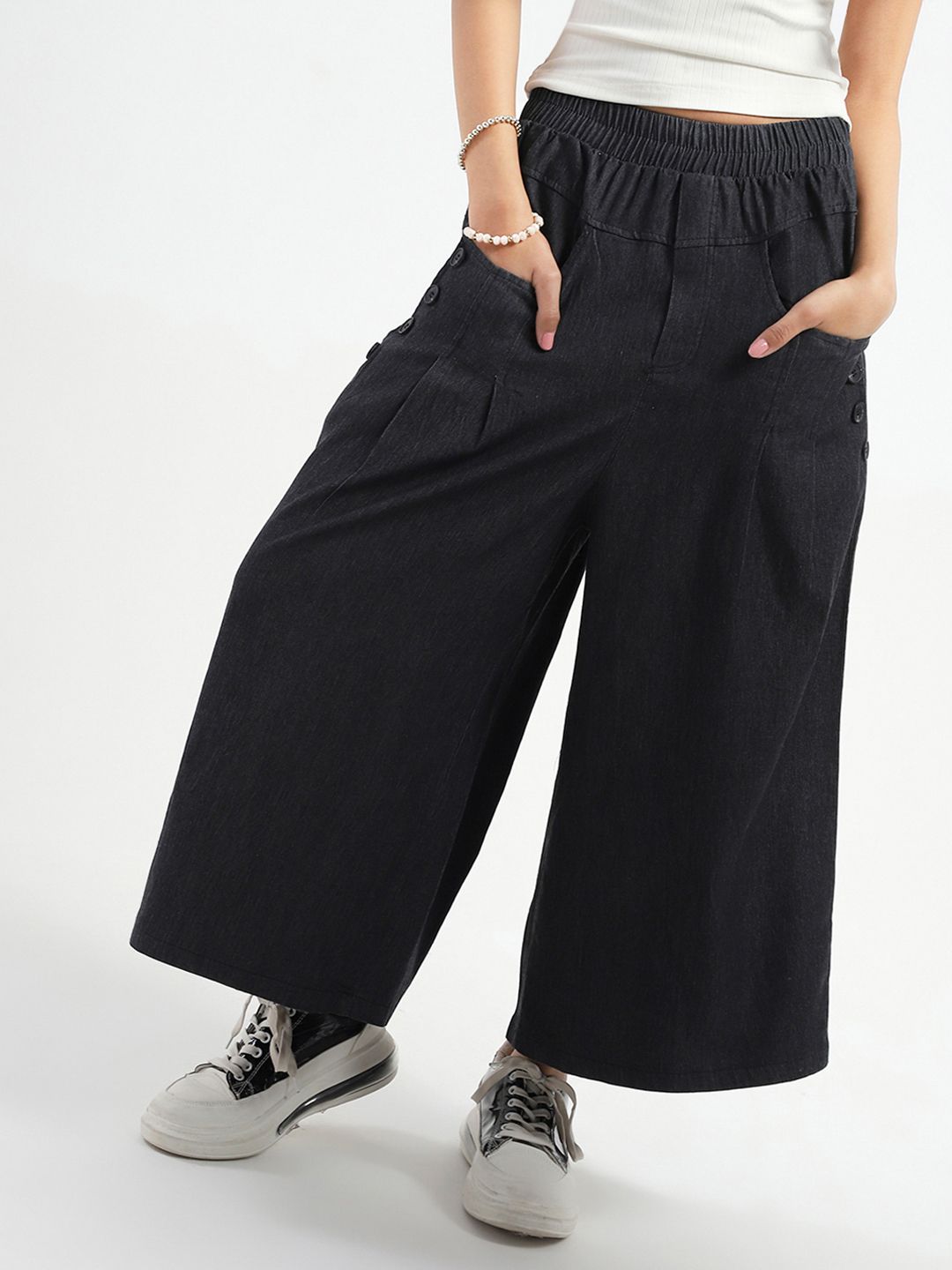 StyleCast X SERA Women Smart Wide Leg High-Rise Stretchable Cropped Denim Jeans