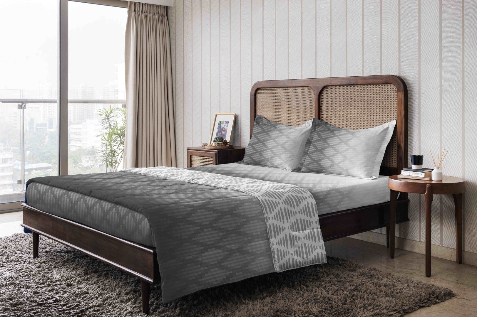 The Happy Pod Geometric Pure Cotton Single Bedding Set -Comforter Bedsheet &1 Pillow Cover-image-26