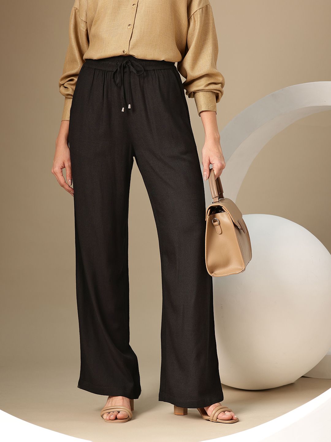 Chemistry Women Linen Cotton Loose Fit Pleated Trousers-picture-45