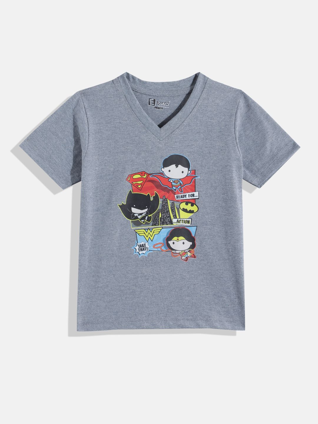 Eteenz Kids Boys Justice League Printed V-Neck T-Shirt-picture-21