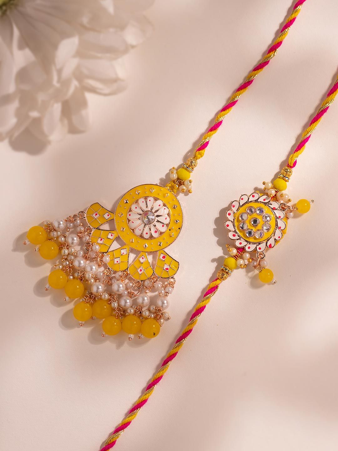 Voylla Golden Petals Bhaiya Bhabhi Rakhi Set-picture-25