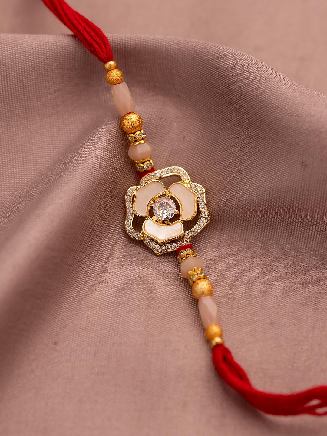 voylla Floral Sparkle American Diamond Thread Rakhi For Brother-picture-23
